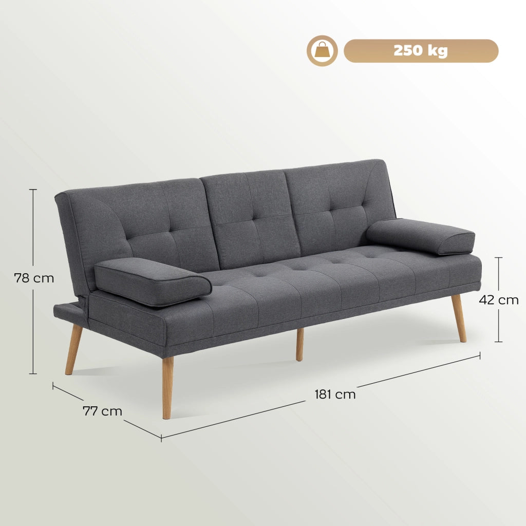 Divano letto 3 posti in tessuto grigio ¨C Zephmum ¨C 2 cuscini