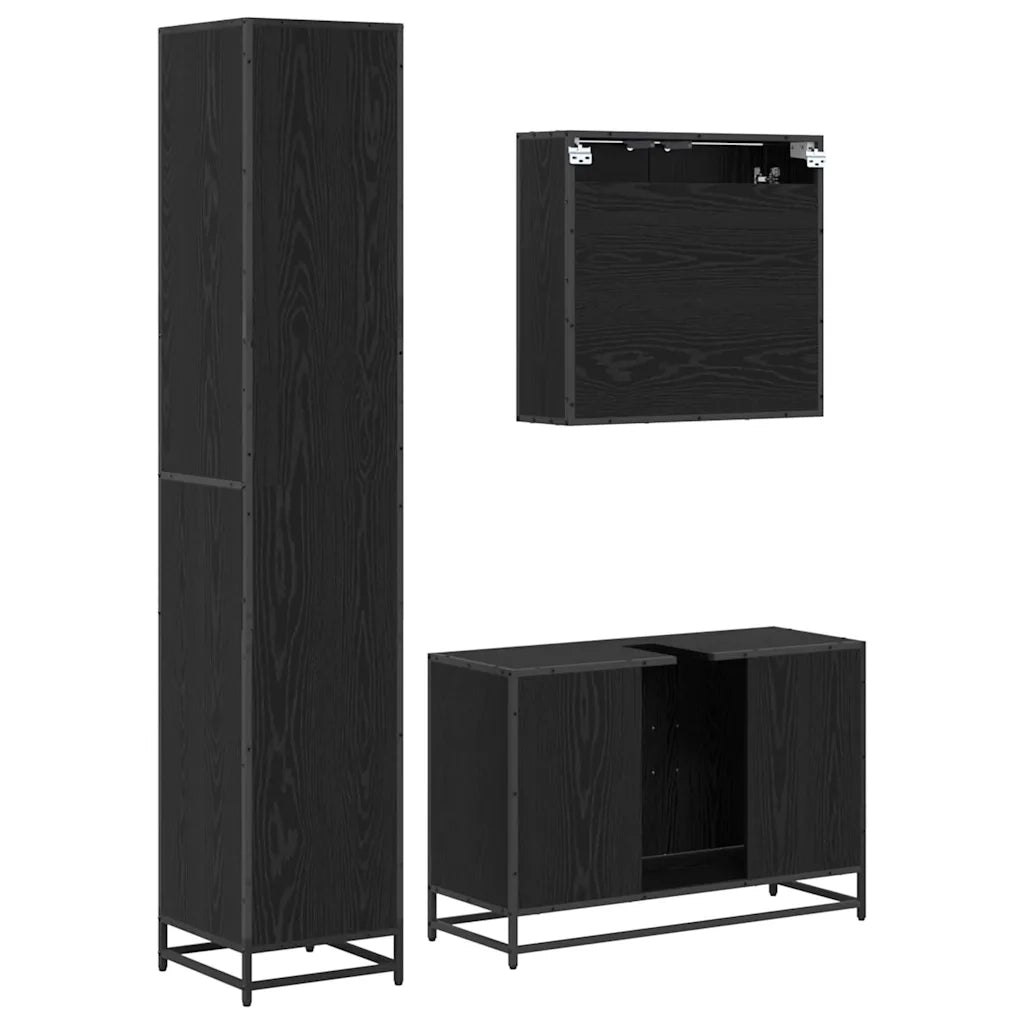 Set di mobili per il bagno 3 pcs Rovere Nero Legno multistrato 3402398