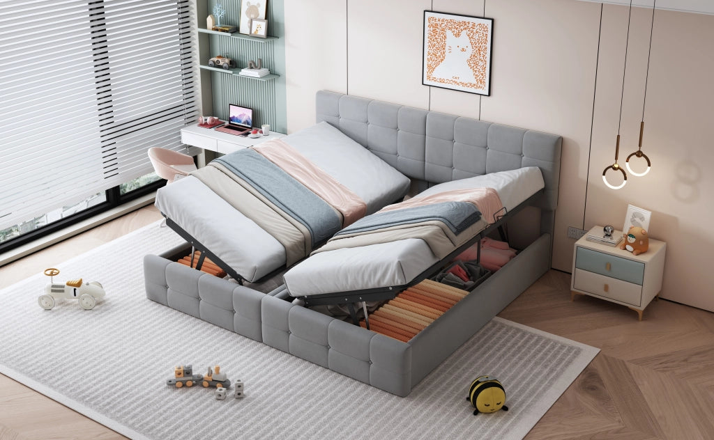 Letto matrimoniale – 180x200 cm – idraulico contenitore multiuso – velluto grigio