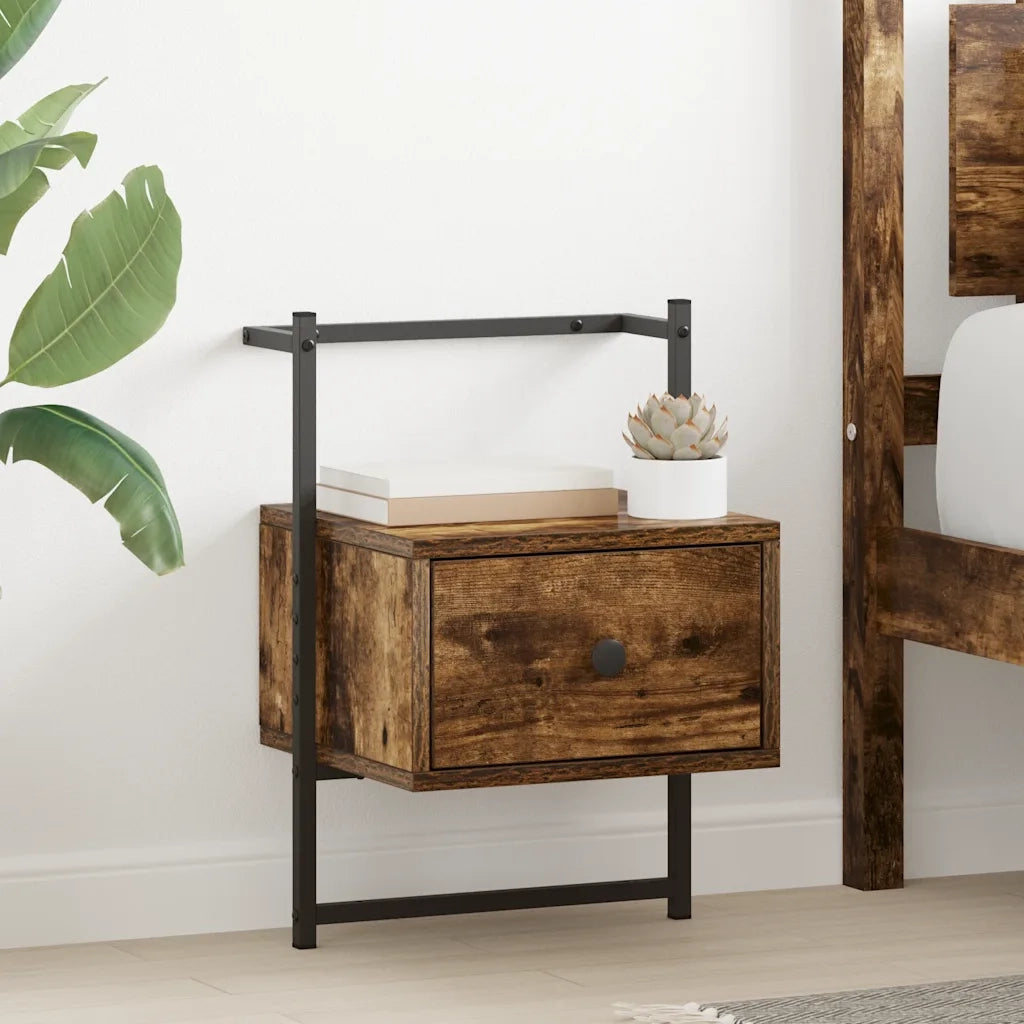 Comodini a Muro 2 pz-Set di 2 Tavolino da notte Rovere Fumo 35x30x51 cm Legno Multistrato