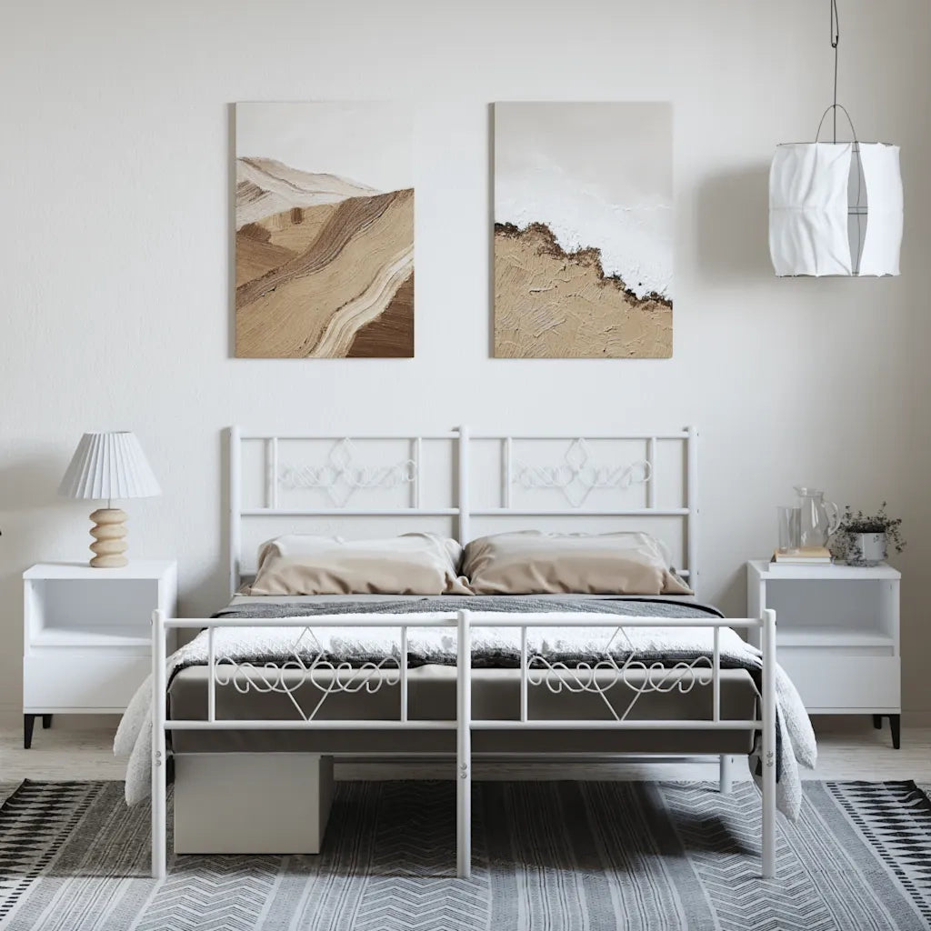 Giroletto con Testiera e Pediera Metallo Bianco 150x200 cm 355336