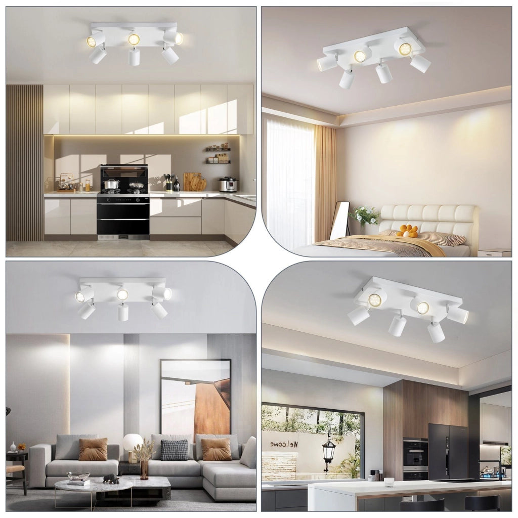 ZMH Faretto da soffitto bianchi 6 luci GU10 orientabili 330° stile industriale moderno per soggiorno senza lampadina