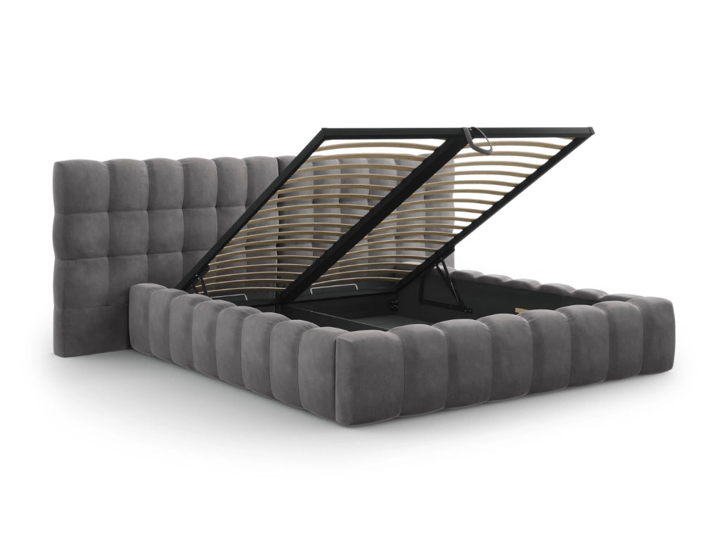 Cosmopolitan Design - Letto a cassettone con testiera doppia "Bali" 180x200cm in velluto grigio 