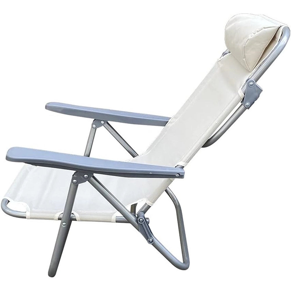 Trade Shop - Sedia Sdraio Spiaggina Mare Reclinabile In Ferro Cuscino Crema Campeggio Giardino 046039 -