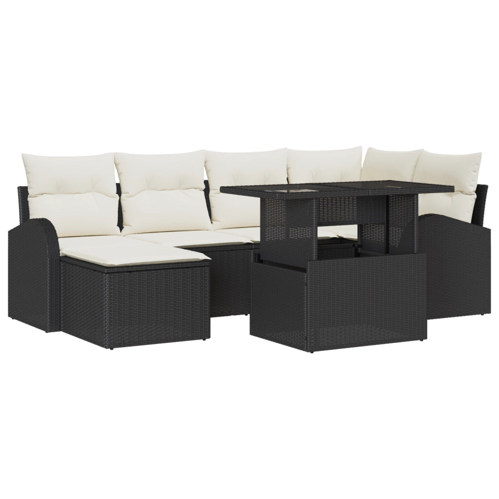 Set Divano da Giardino a 7 Pezzi con Cuscini Rattan Nero