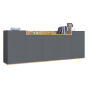 Madia Cordele, Credenza 7 Ripiani Made in Italy, 200x35x70h cm Nero Antracite