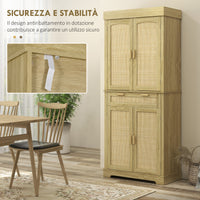 Credenza Cucina Stile Boho 2 Armadietti con Portaspezie e Cassetto 76x40x183 cm Rovere