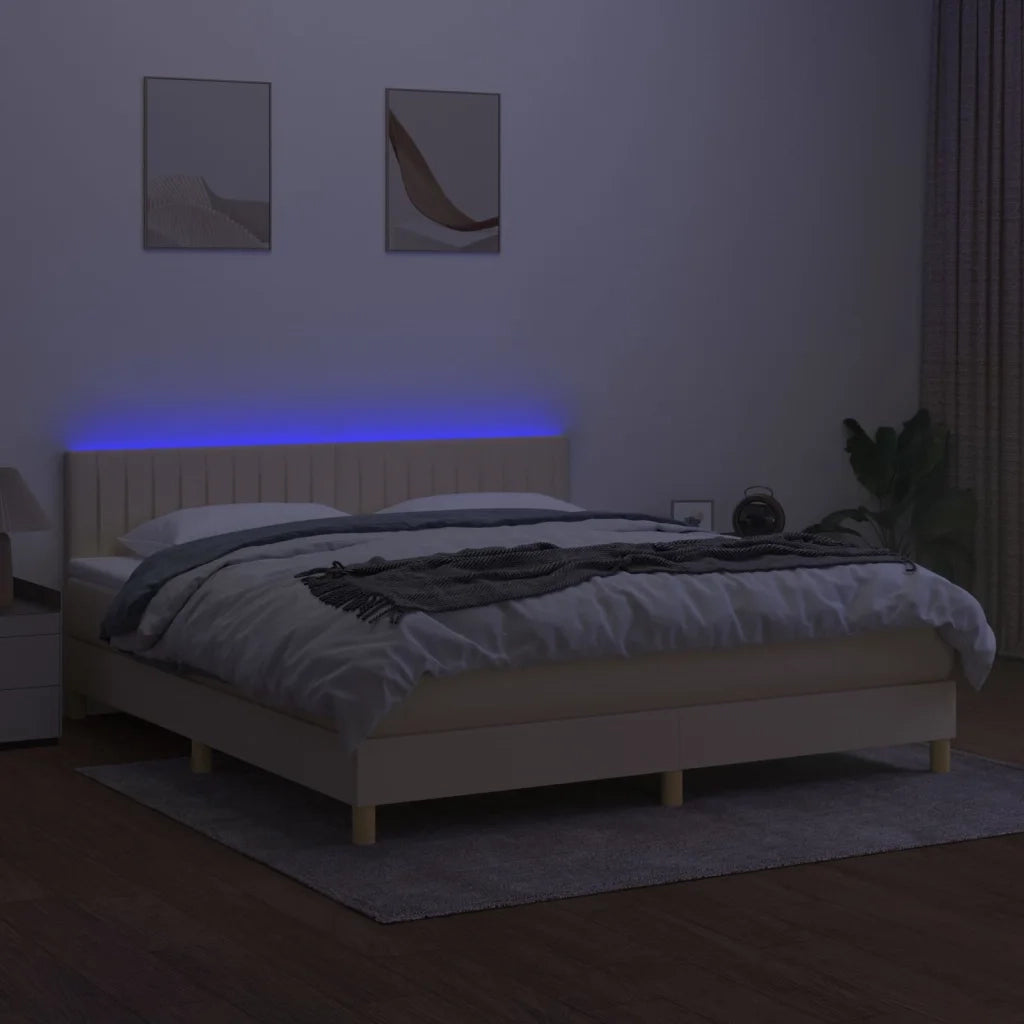 Letto a Molle con Materasso e LED Crema 180x200 cm in Tessuto