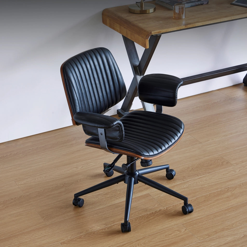 SEDIA Girevole da ufficio 52 x 46 x 33 cm in pelle nera