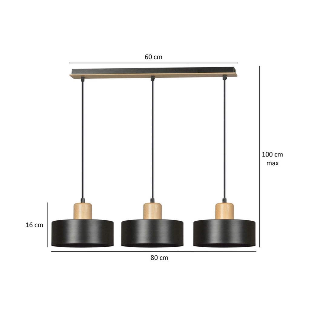 Lampada a sospensione TORIN in acciaio nero opaco e legno