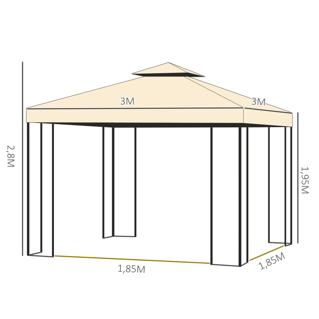 Pergola da giardino 3x3 m ¨C zephmum ¨C beige con tetto doppio e pannelli laterali