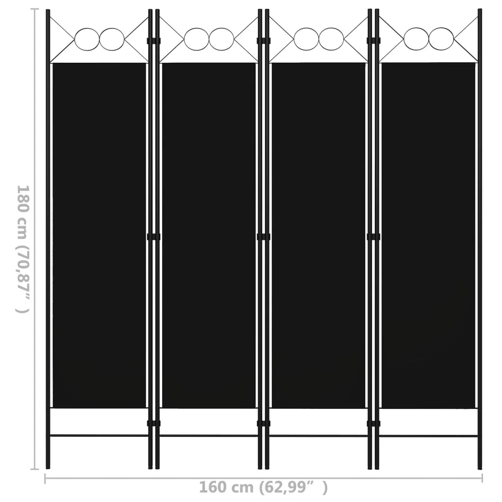 Paravento a 4 Pannelli-Divisorio Nero 160x180 cm