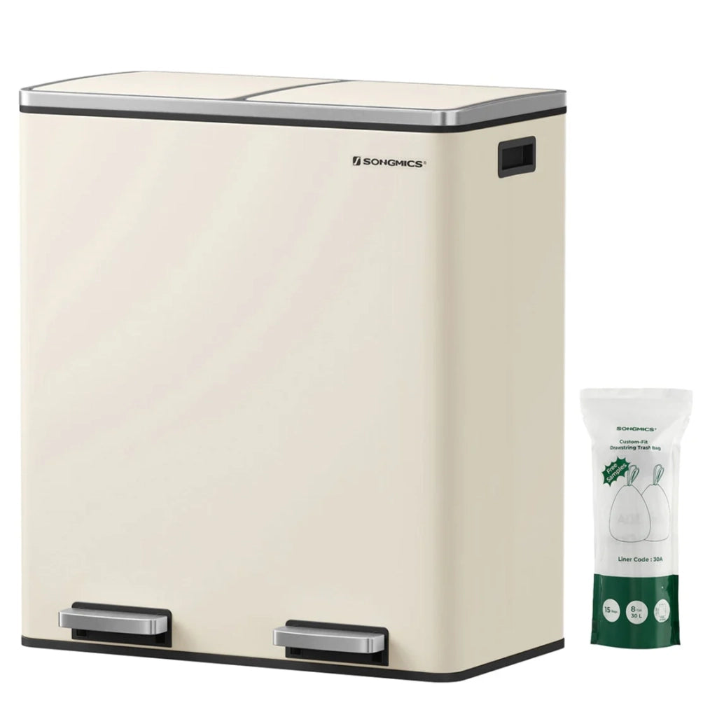 Pattumiera a 2 pedali con doppio scomparto 2 x 30 litri acciaio inox anti-impronta secchio interno in plastica con manico bianco 12_0007158