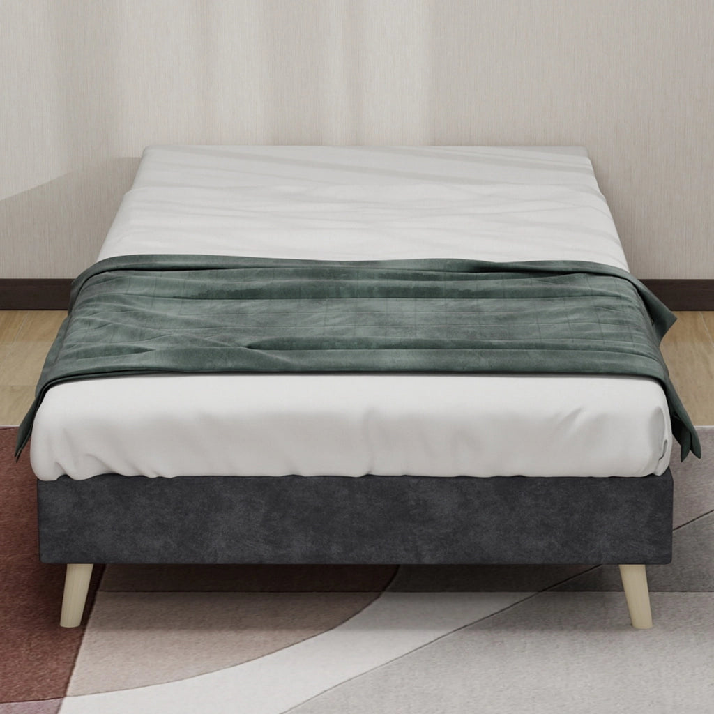 Letto Singolo 90x200 cm; Struttura Bassa - in Tessuto e Metallo - Grigio
