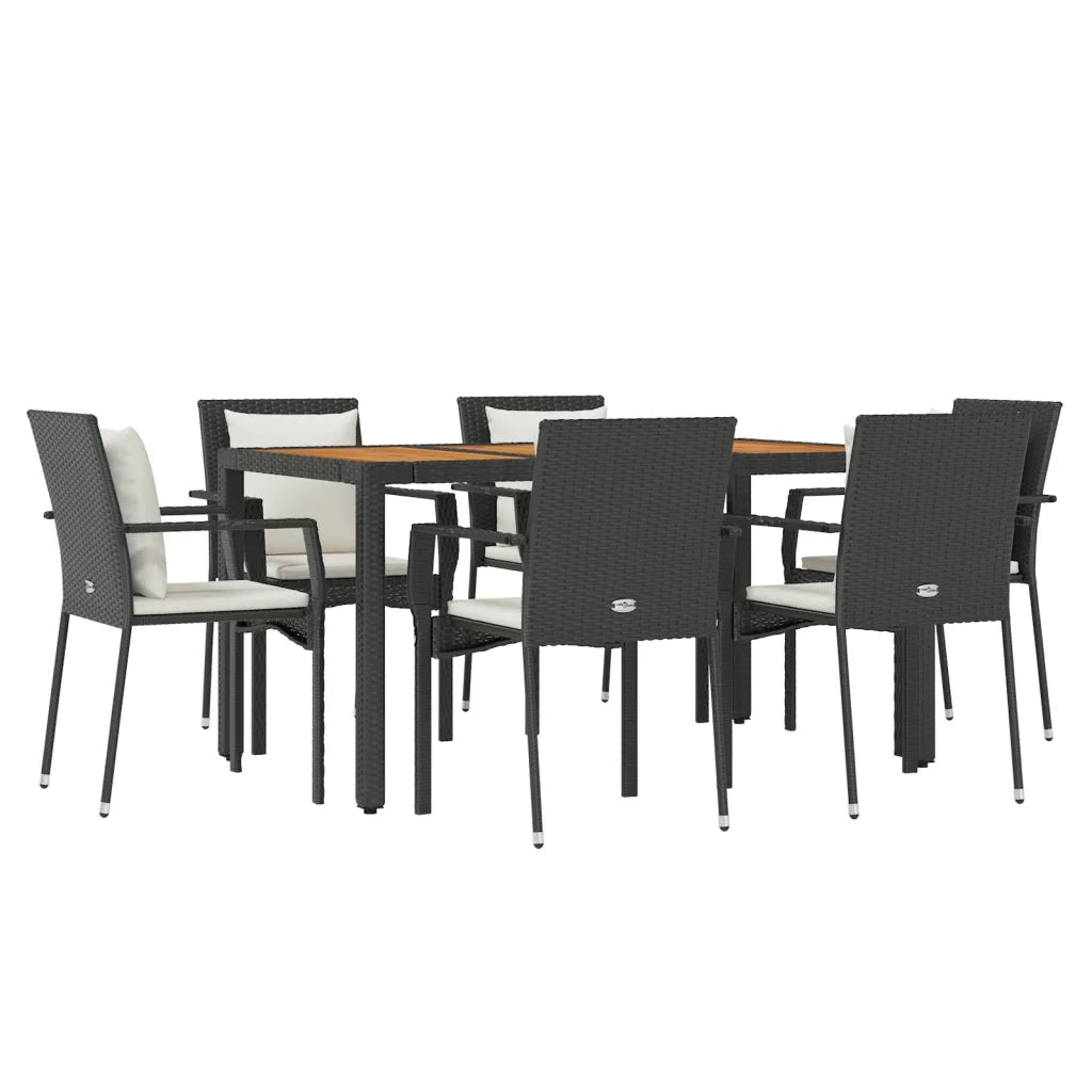 Set da Pranzo da Giardino 7 pz Nero con Cuscini in Polyrattancod mxl 76420