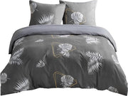 Set di coperte per letto con motivo foglia, 200 x 220 cm, 3 pezzi, 100% microfibra lavata, set di coperte per letto morbido invernale con cuciture angolari e chiusura a zip, contiene 1 coperta per letto 200 x 220 cm