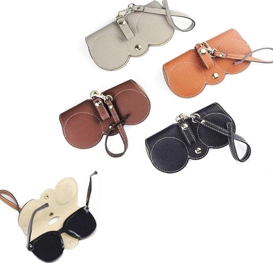 Brillenkoker Portatile con 4 pezzi: Tas per Occhiali da Sole in Pelle con Modelli Zapatilla Tas per Occhiali da Sole - Nero Arancione Marrone Grigio - Adatto a tutti gli occhiali - Utile per viaggiare