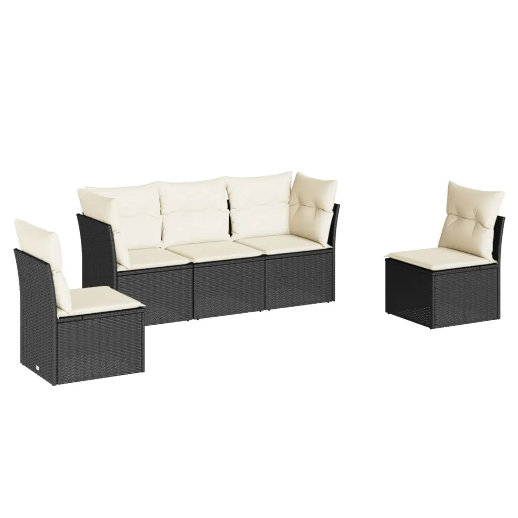Set Divani da Giardino 5 pz con Cuscini in Polyrattan Nero 3217346