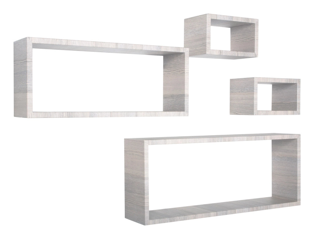 Set 3 Mensole Cubo da Parete Quadrato e Rettangolare in Fibra di Legno Merlino Rovere Grigio