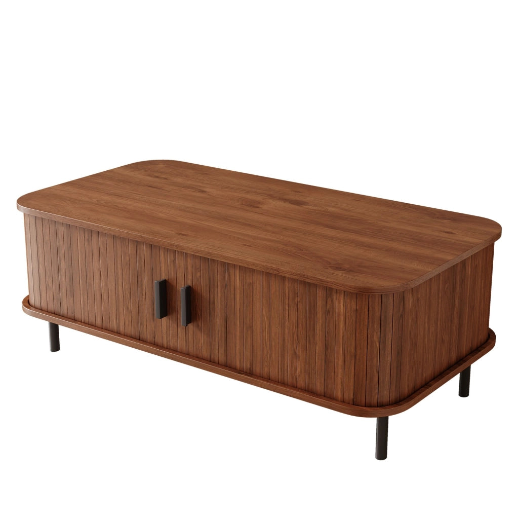 Tavolino da salotto 120x55x45 cm con ante scorrevoli; vano contenitore; MDF e pannello truciolare; noce