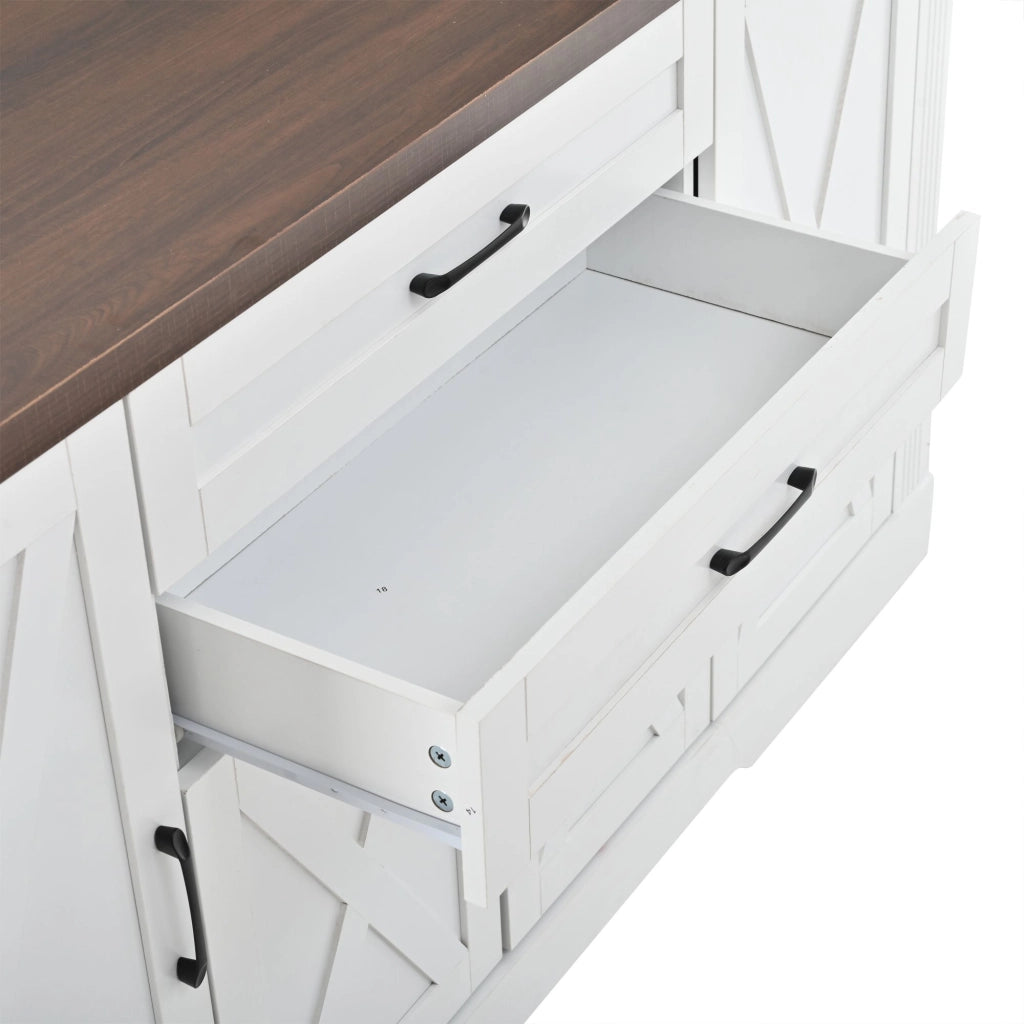 Credenza da sala da pranzo, 4 ante, 2 cassetti, mobile da salotto, mobile contenitore, finitura effetto legno, bianco, 160 x 39 x 81.5 cm
