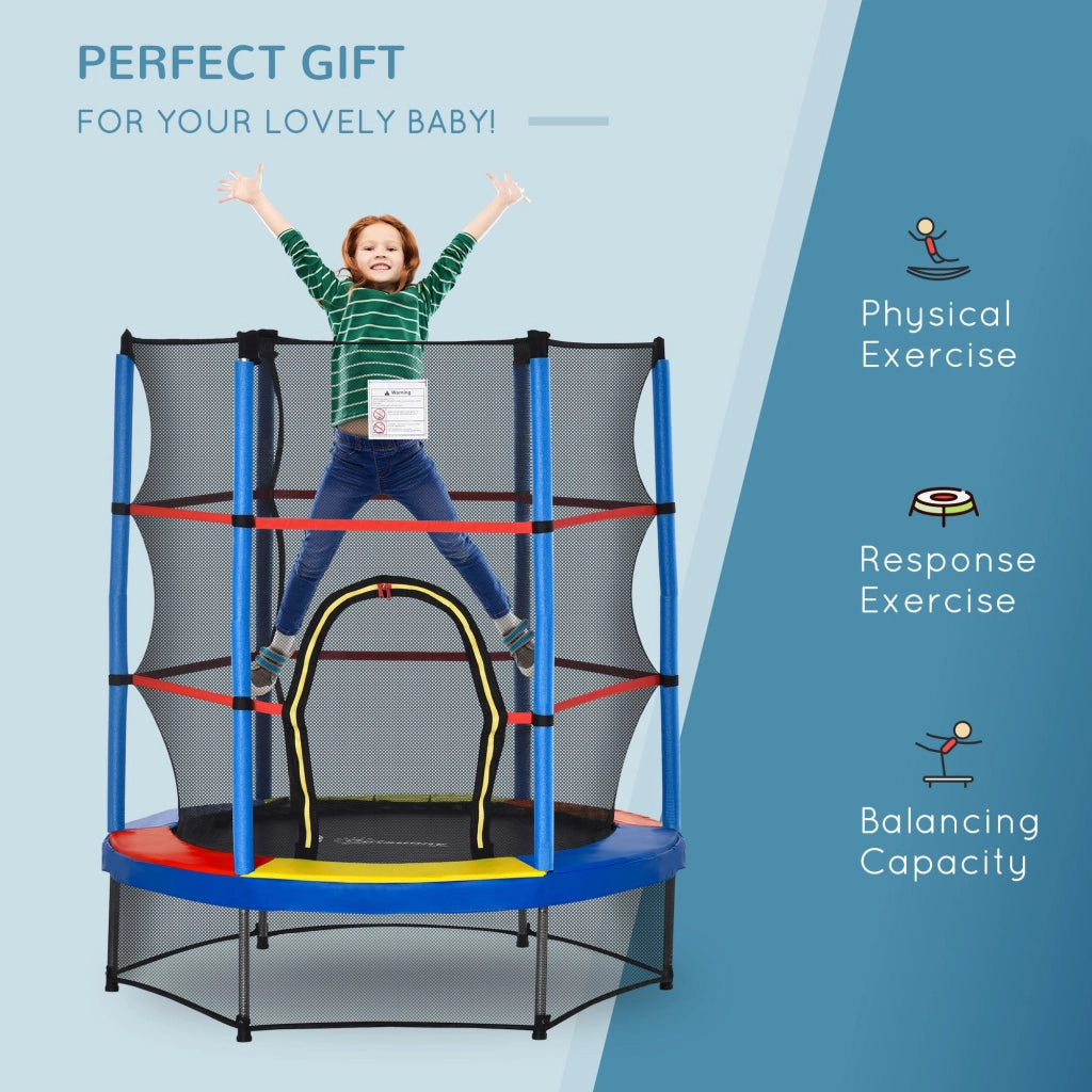Trampolino Elastico per Bambini da 3 Anni Ø140cm con Rete di Protezione e Corde Bungee   Blu