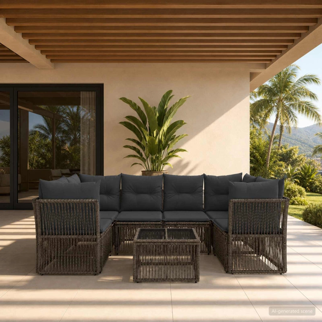 Set Divano da Giardino 7 pz Grigio polyrattan 3434138