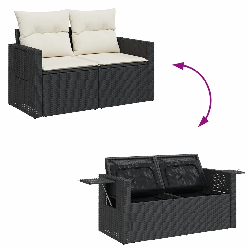 Divano da Giardino con Cuscini a 2 Posti-Sofa da Giardino-Divano da esterno Nero in Polyrattan 596820