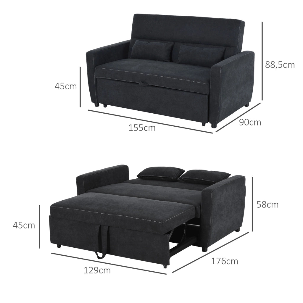 Divano letto 2 posti imbottito regolabile ¨C zephmum ¨C nero similpelle