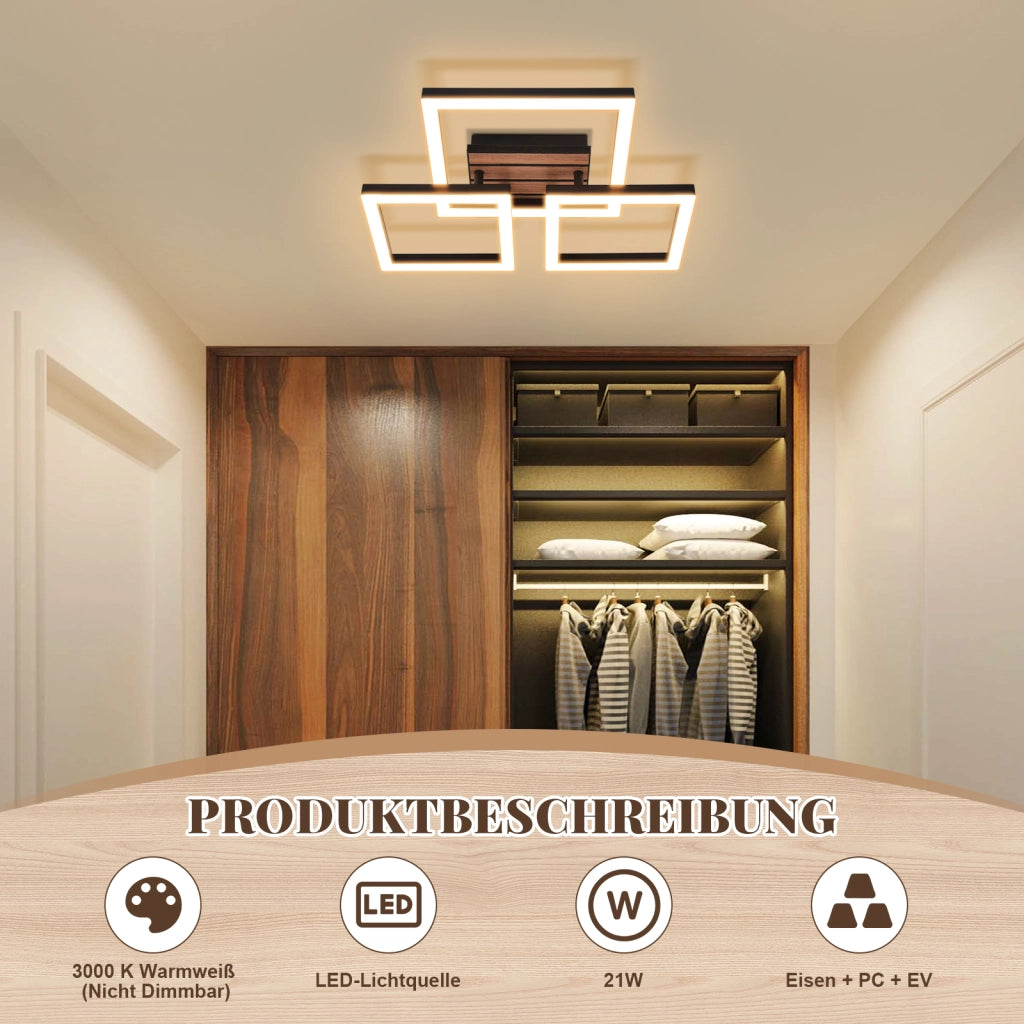 ZMH Lampada da soffitto LED 21W moderna 38CM 3000K luce calda quadrata finitura legno soggiorno camera corridoio