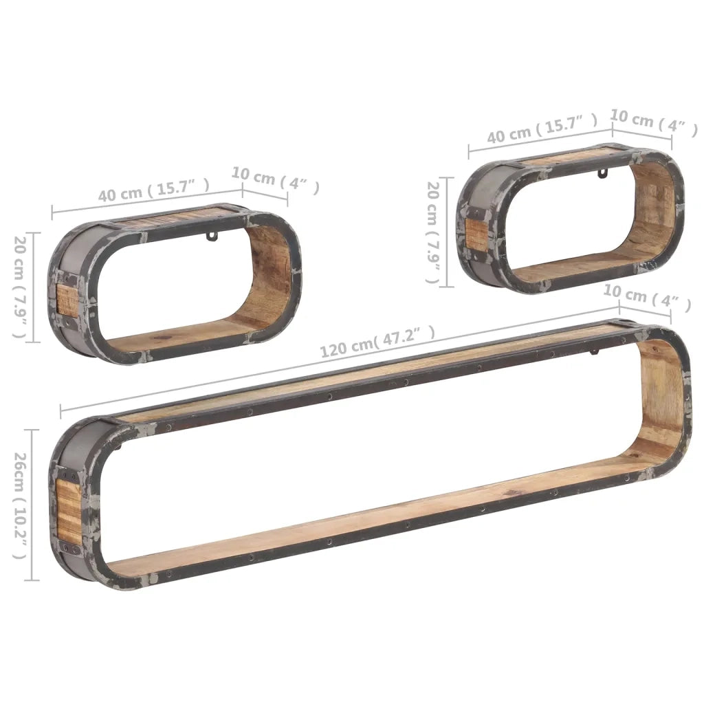 Set Mensole da Parete 3 pz in Legno Massello di Mango cod mxl 57235