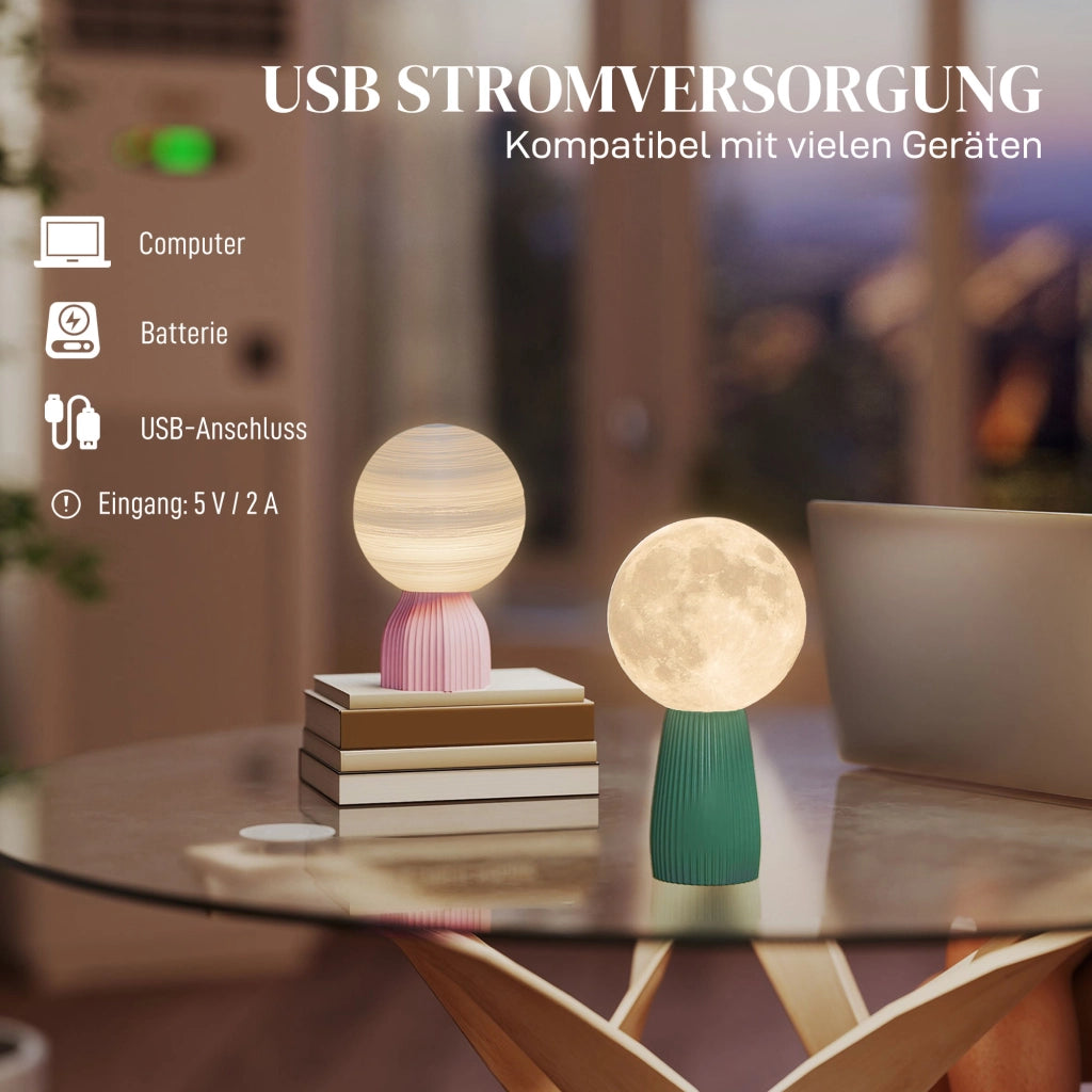 Set 3 Lampade da Tavolo Pianeti ¨C Xylo ¨C USB, Plastica Bianca, 3 Colori