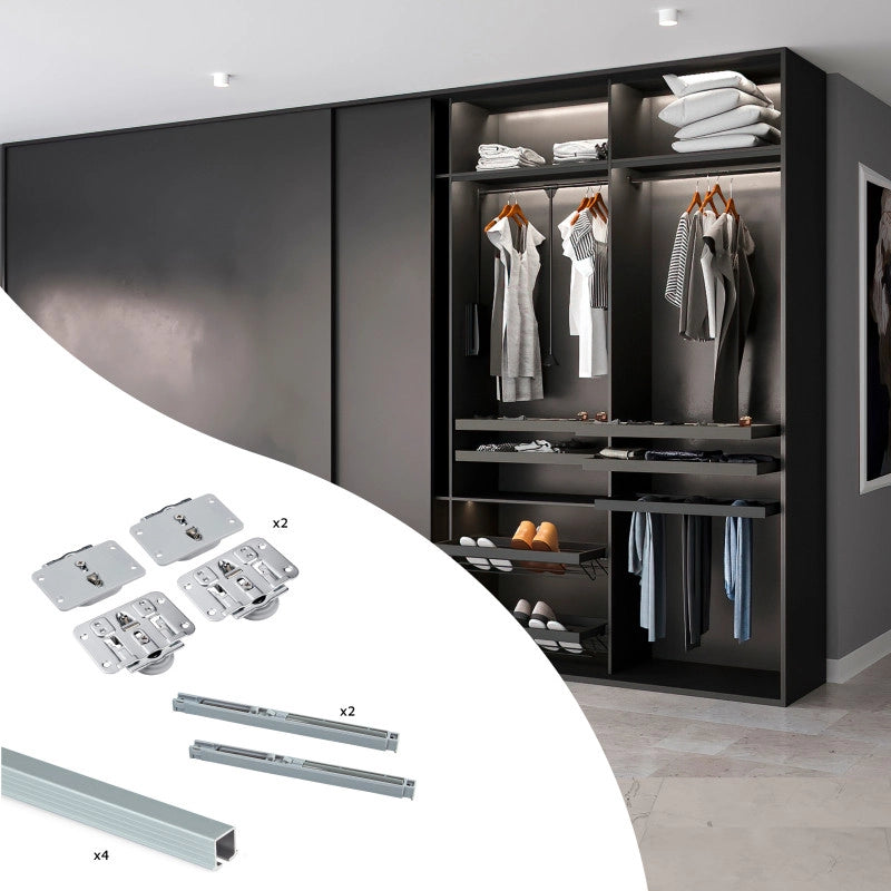 Kit di ferramenta per armadio 2 ante scorrevoli pieghevoli con chiusura soft Twofold, per 4 pannelli non inclusi, Con ..
