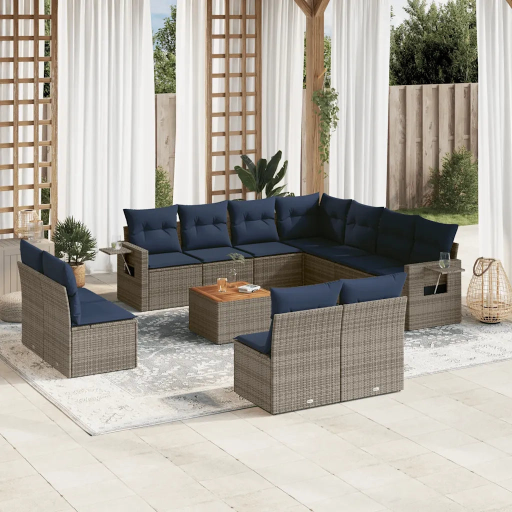 Set Divani da Giardino 12 pz con Cuscini Grigio in Polyrattan 3224626