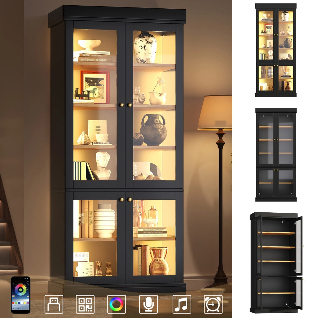 Armadio con LED multicolore ripiani regolabili e 2 dispositivi antiribaltamento per soggiorno nero 80 × 40 × 180 cm