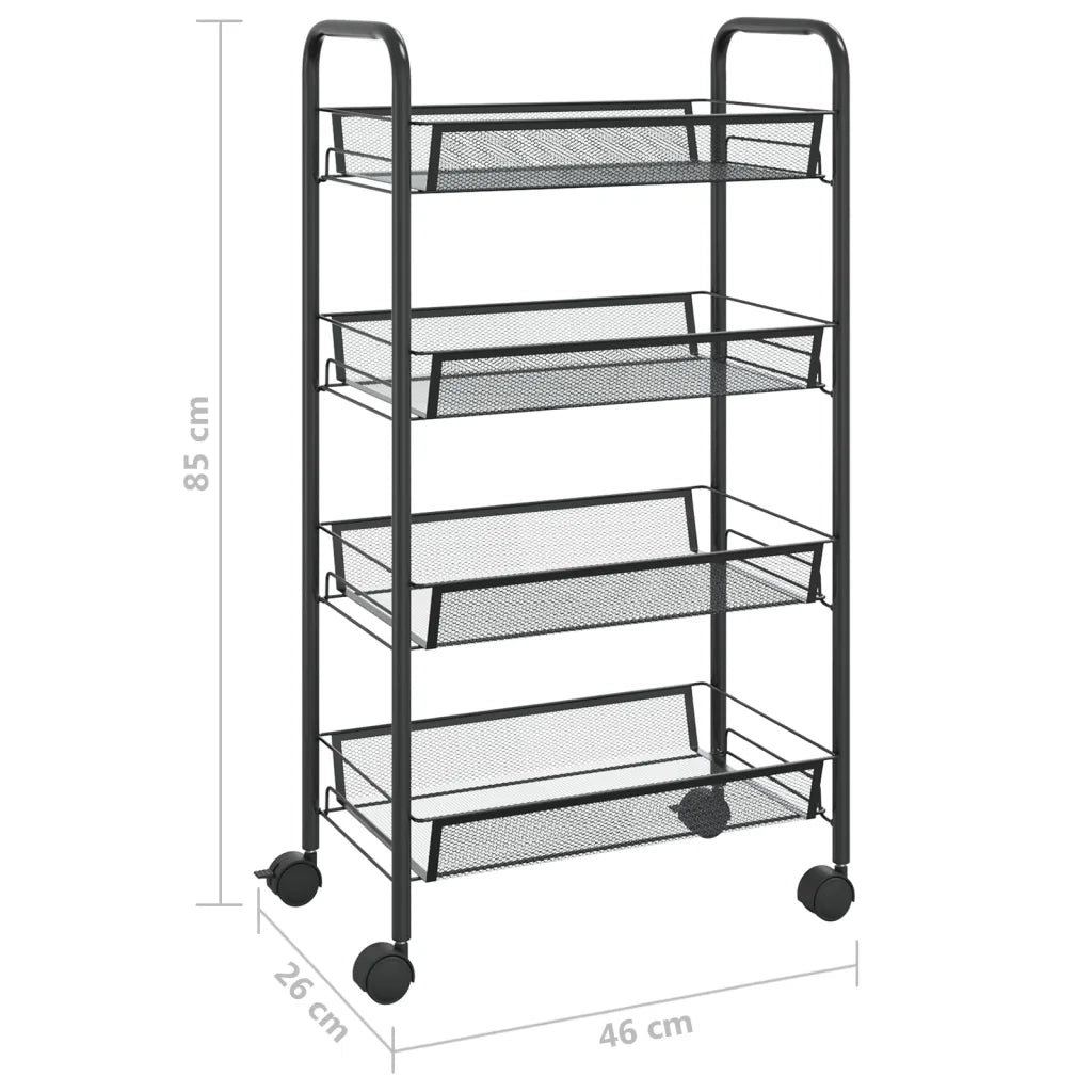 Carrello da Cucina con 4 Ripiani Nero 46x26x64 cm in Ferro CFW6122245