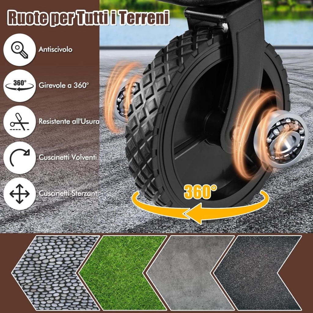Carrello da Spiaggia Pieghevole 170 L, Carrello con Ruote Portatutto con Maniglia Regolabile e 360° Ruote, Portabottiglie e Tasca Portaoggetti, Carretto Giardino per Campeggio (Grigio)