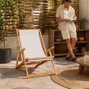 Folding Beach Chair, Solid Teak Wood, Cream