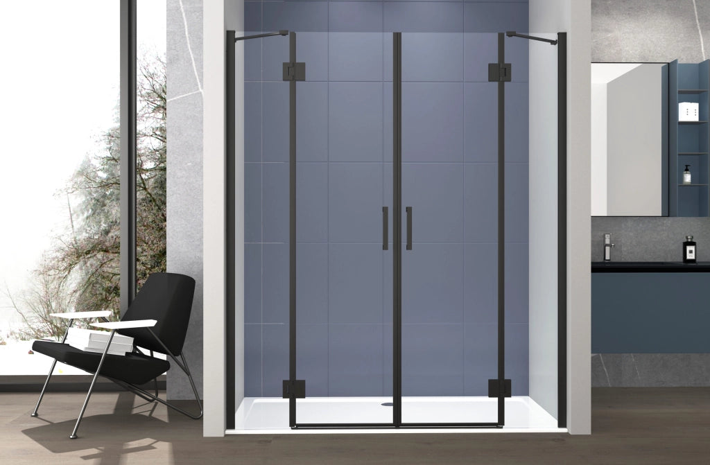 Nicchia Doccia 240 cm Saloon DOPPIO BATTENTE Cristallo Temperato 6mm Profilo NERO OPACO H200 cm LENA