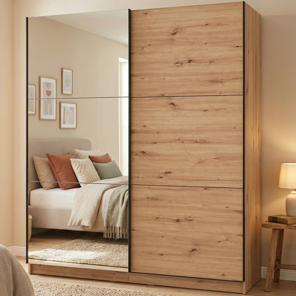 Armadio Camera da Letto Verzino, Guardaroba Grande Appendiabiti, 179x210h cm Marrone Rovere Nodi