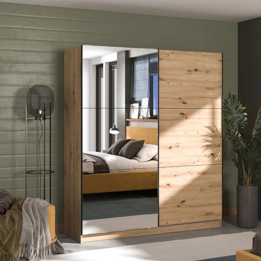 Armadio Camera da Letto Verzino, Guardaroba Grande Appendiabiti, 179x210h cm Marrone Rovere Nodi