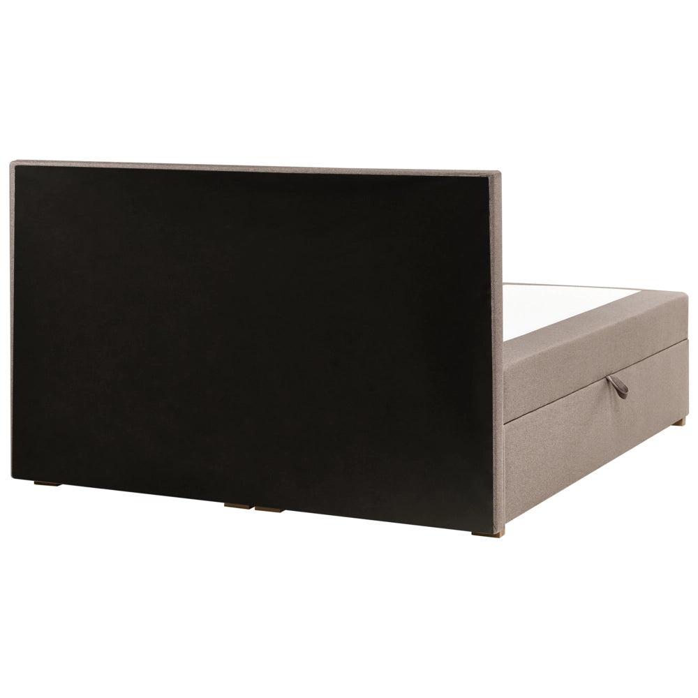 Letto contenitore in tessuto imbottito tortora 180x200 cm con apertura a sollevamento continentale