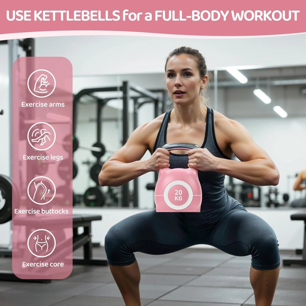 Kettlebell Regolabile 7 in 1, 20 kg Kettlebell con 7 Livelli di Peso, Manubrio per Allenamento a Casa & Fitness, Ideale per Allenamento Completo del Corpo, Compatto & Salvaspazio (Rosa, 20KG)