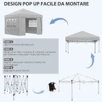 Gazebo 3x3 m Pieghevole ad Altezza Regolabile con Finestrelle, in Acciaio e Tessuto Oxford Grigio Chiaro