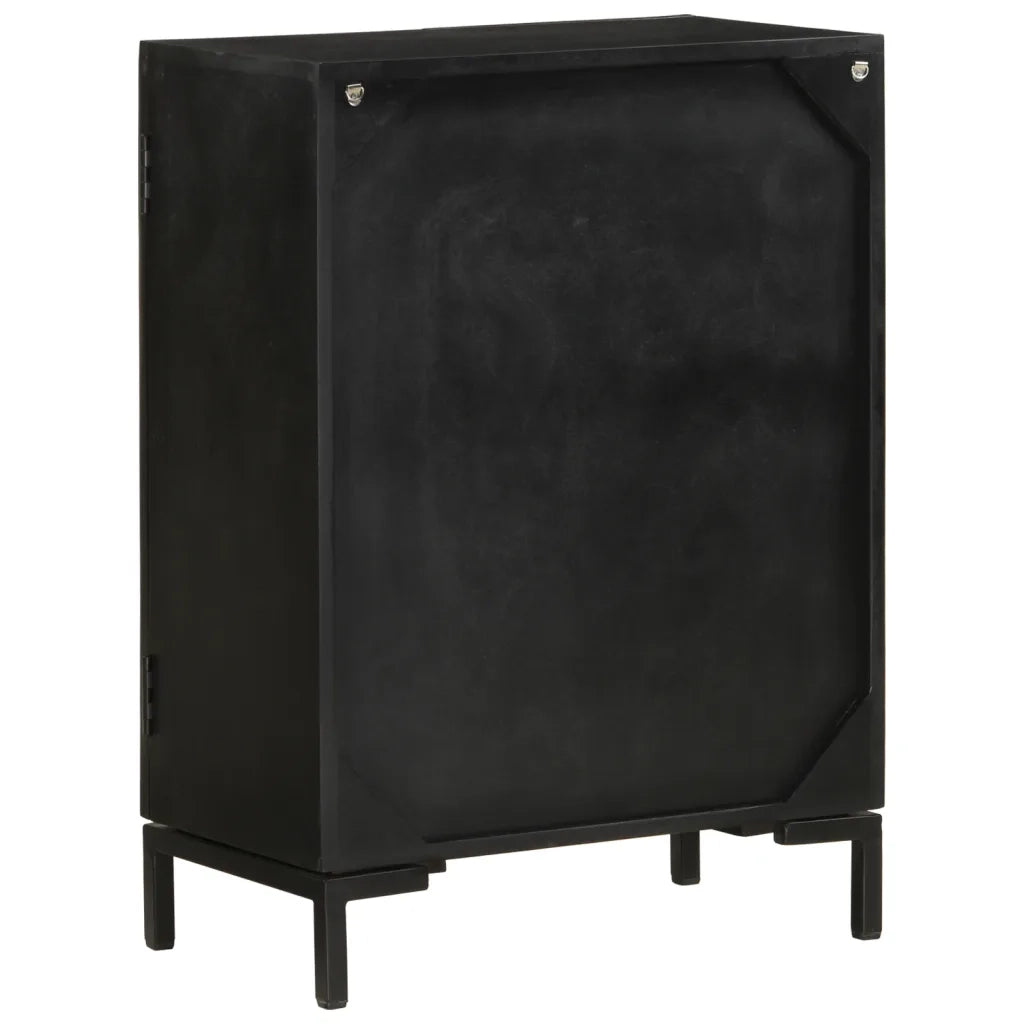 Credenza | Madia | Buffet da pranzo | Armadio da pranzo Nera 55x30x77 cm in Legno Massello di Mango e Ferro
