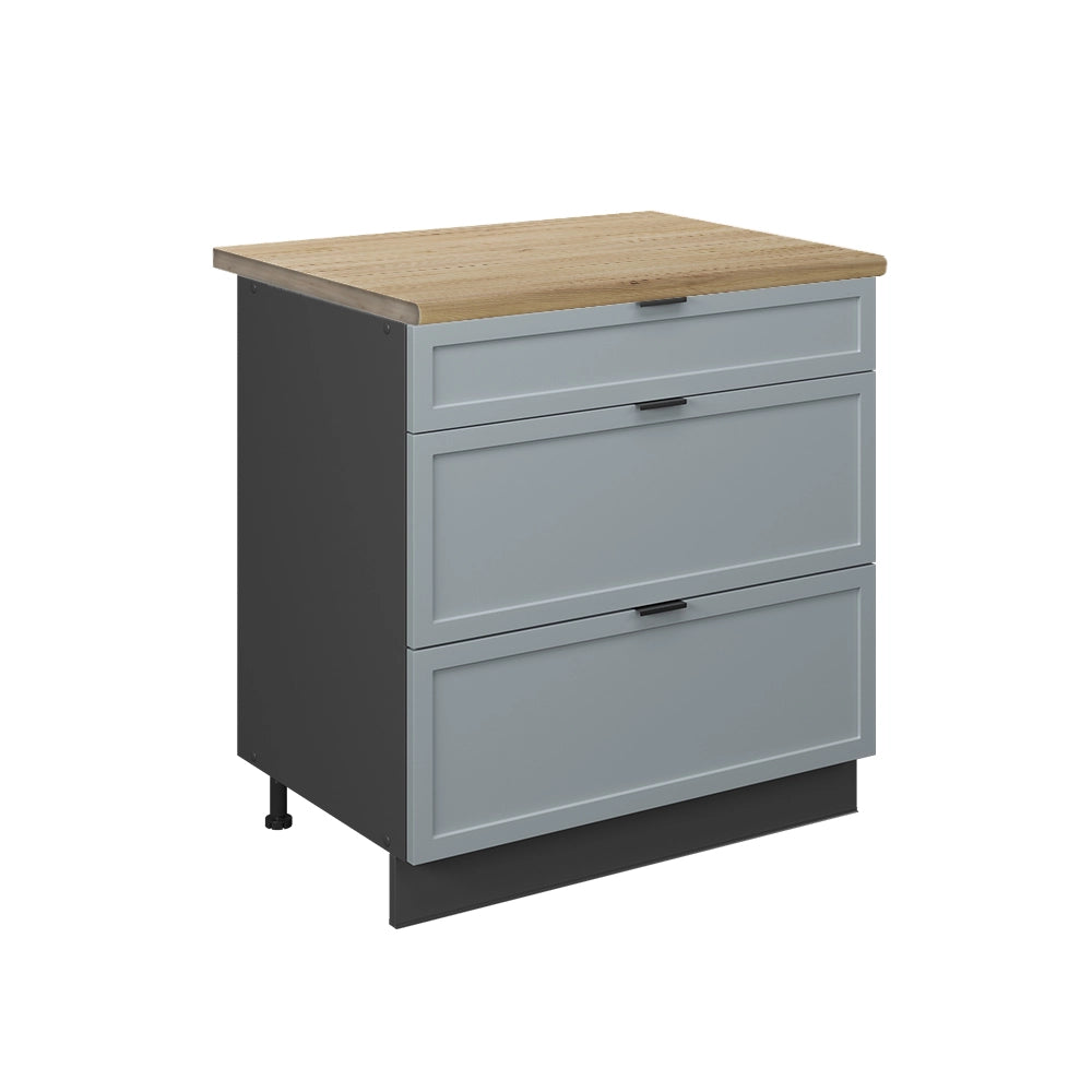 Mobiletto base per cucina Fame-Line Blu-grigio chiaro/Antracite 80 cm con 3 cassetti, PL Rovere Vicco