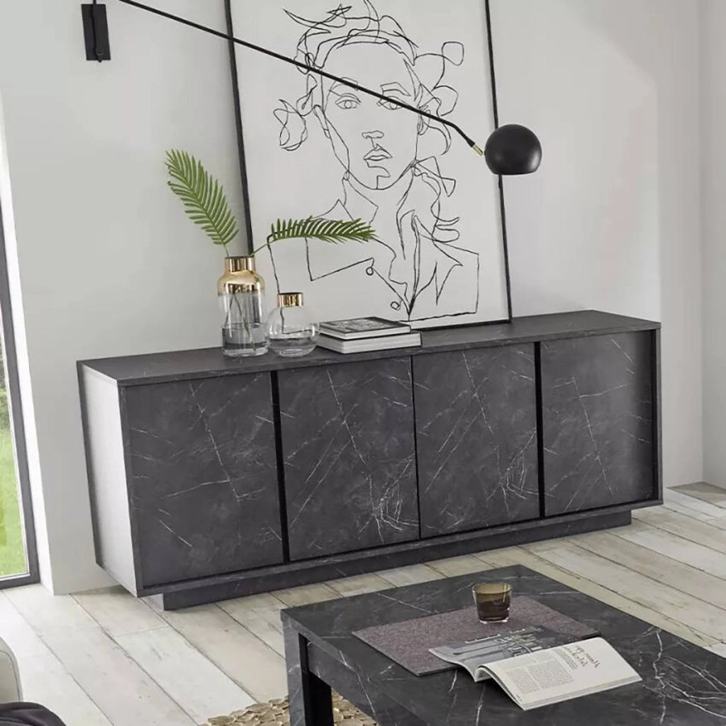 Credenza Nika, Buffet da soggiorno, Madia da salotto, Dispensa da cucina, Made in Italy, 180x43 h79 cm, Ardesia