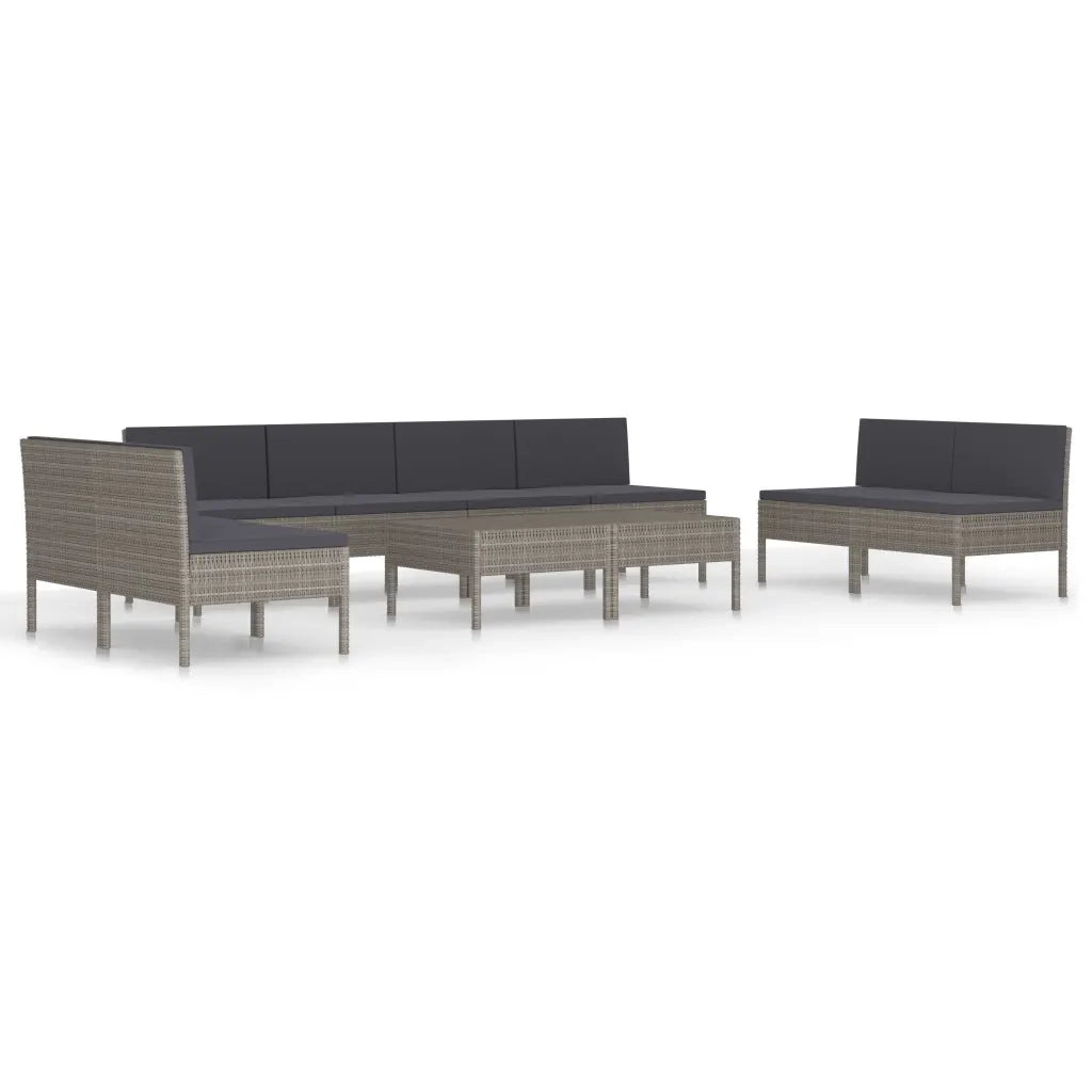Set Divani da Giardino 10 pz con Cuscini in Polyrattan Grigio 3056980