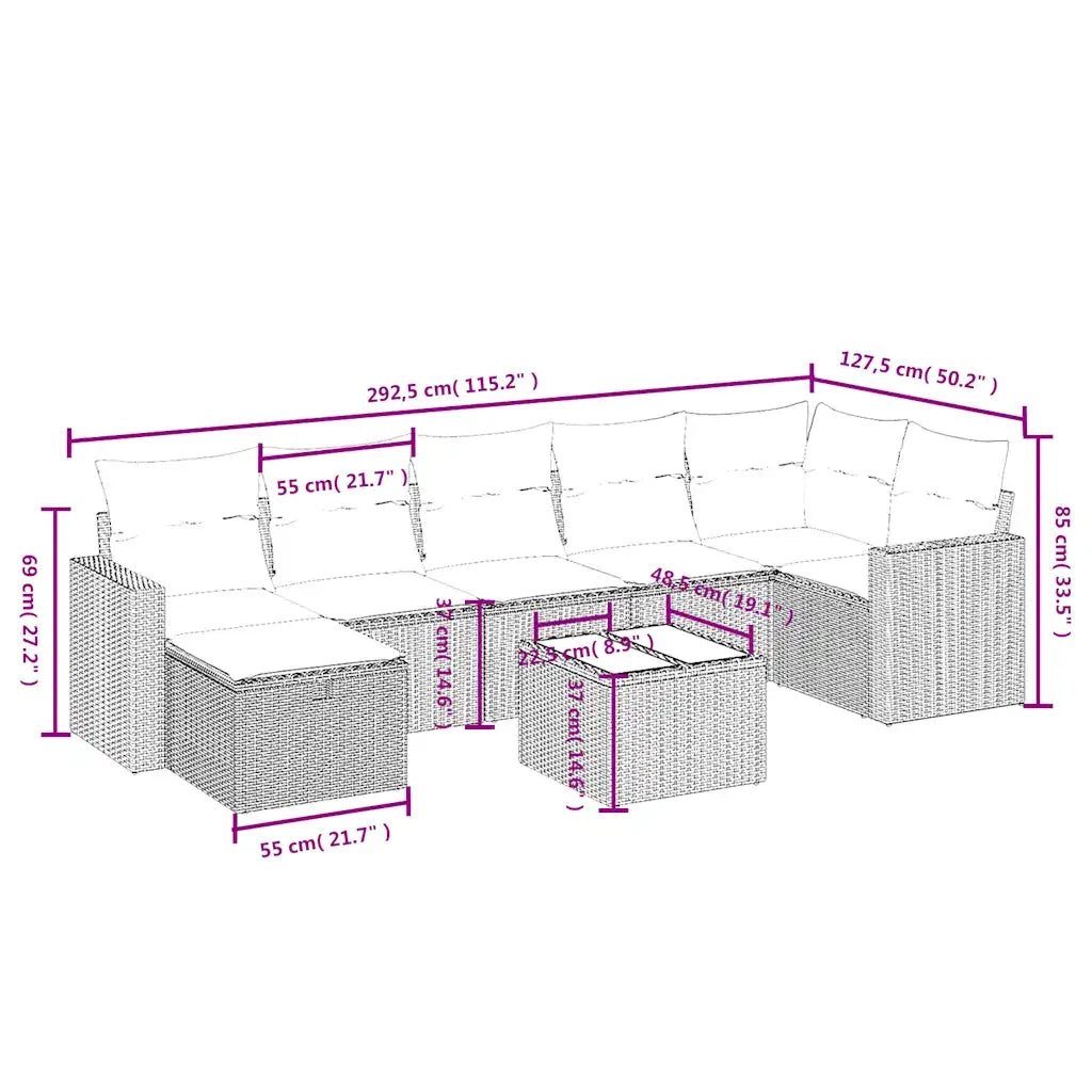 Set Divano da Giardino 8 pz con Cuscini Grigio in Polyrattan 3263516