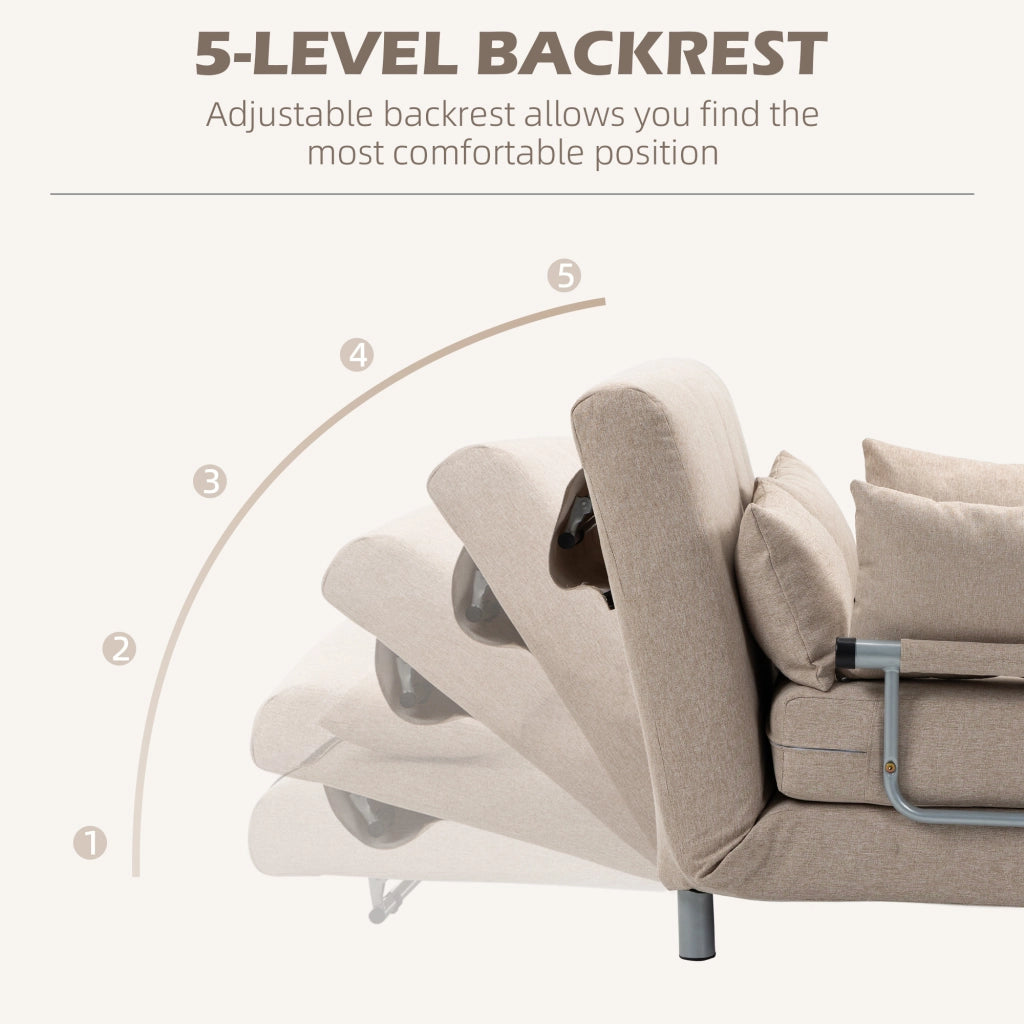 EasyComfort Divano Letto 2 Posti 3 in 1 Convertibile in Poltrona Reclinabile e 4 Cuscini, 102x82x81 cm, Beige